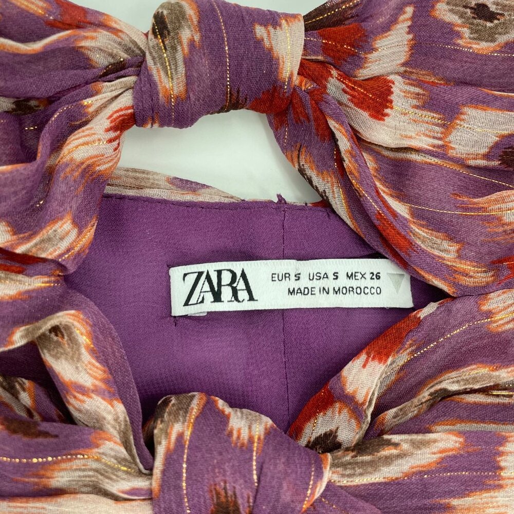 Zara Multicolor Purple Ruched Cutout Metallic Mini Dress Womens Size Small Party - Picture 4 of 7